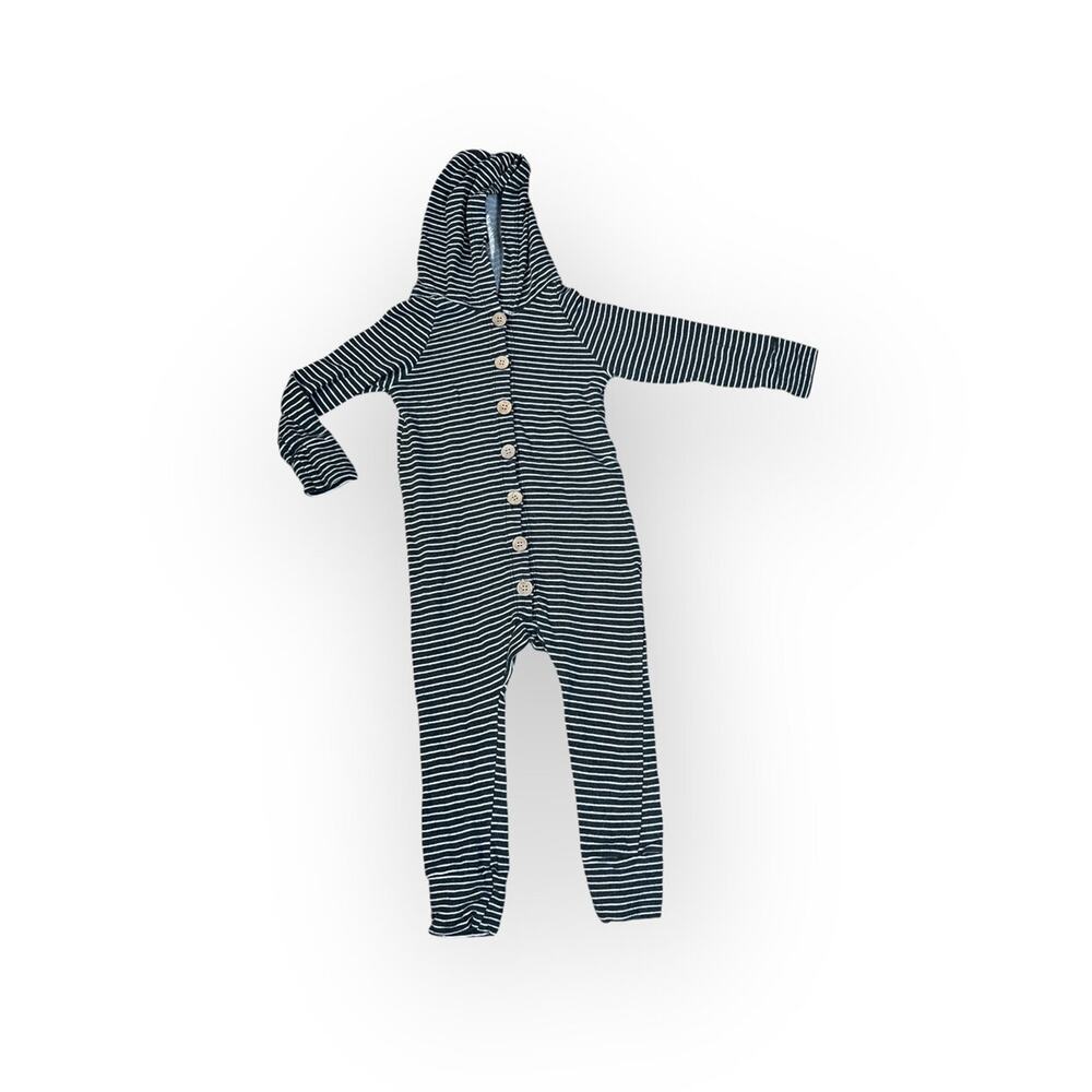 Childhoods Charcoal Striped Long Sleeve Hooded Romper